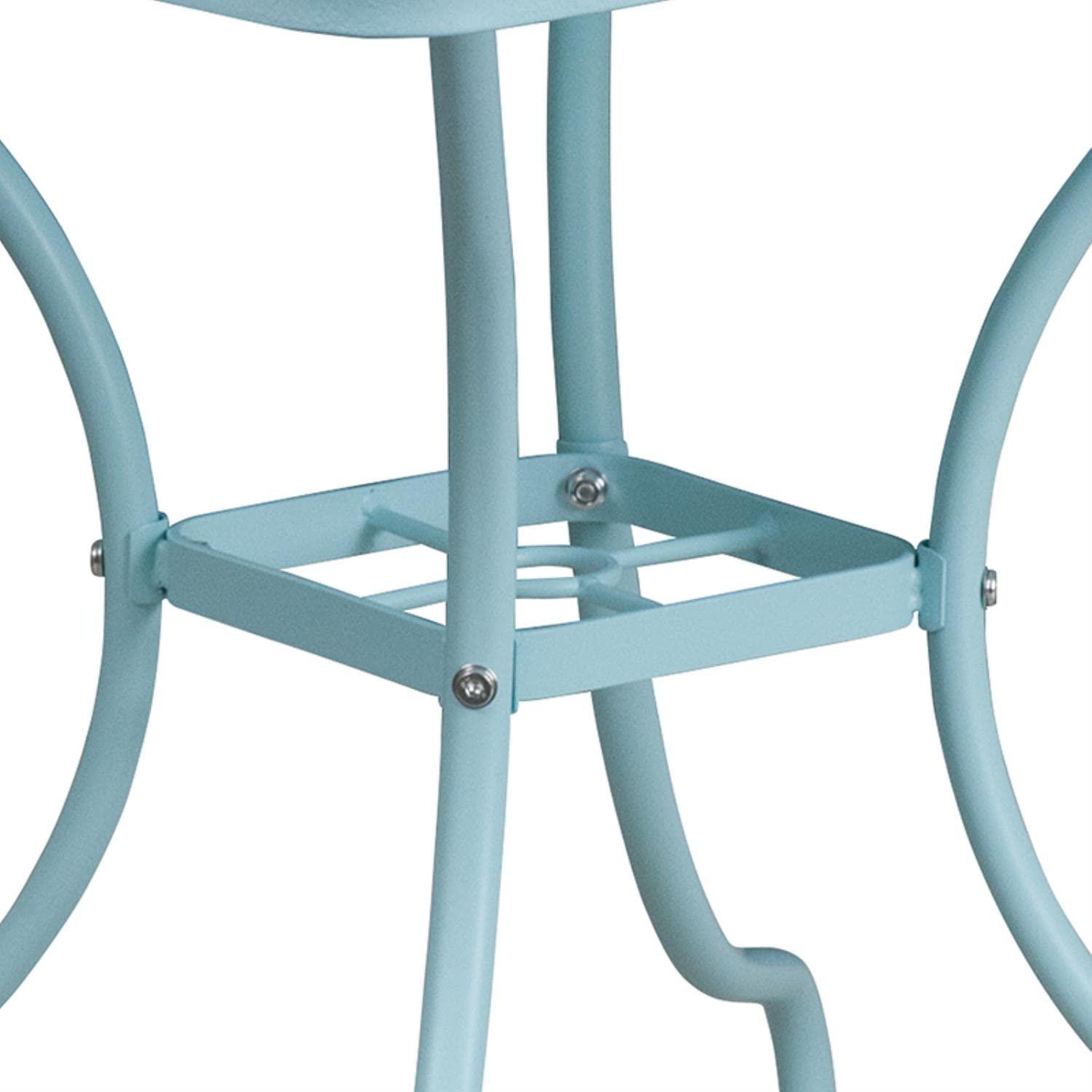 Flash Furniture Oia Commercial Grade 35.5" Square Sky Blue Indoor-Outdoor Steel Patio Table with Umbrella Hole