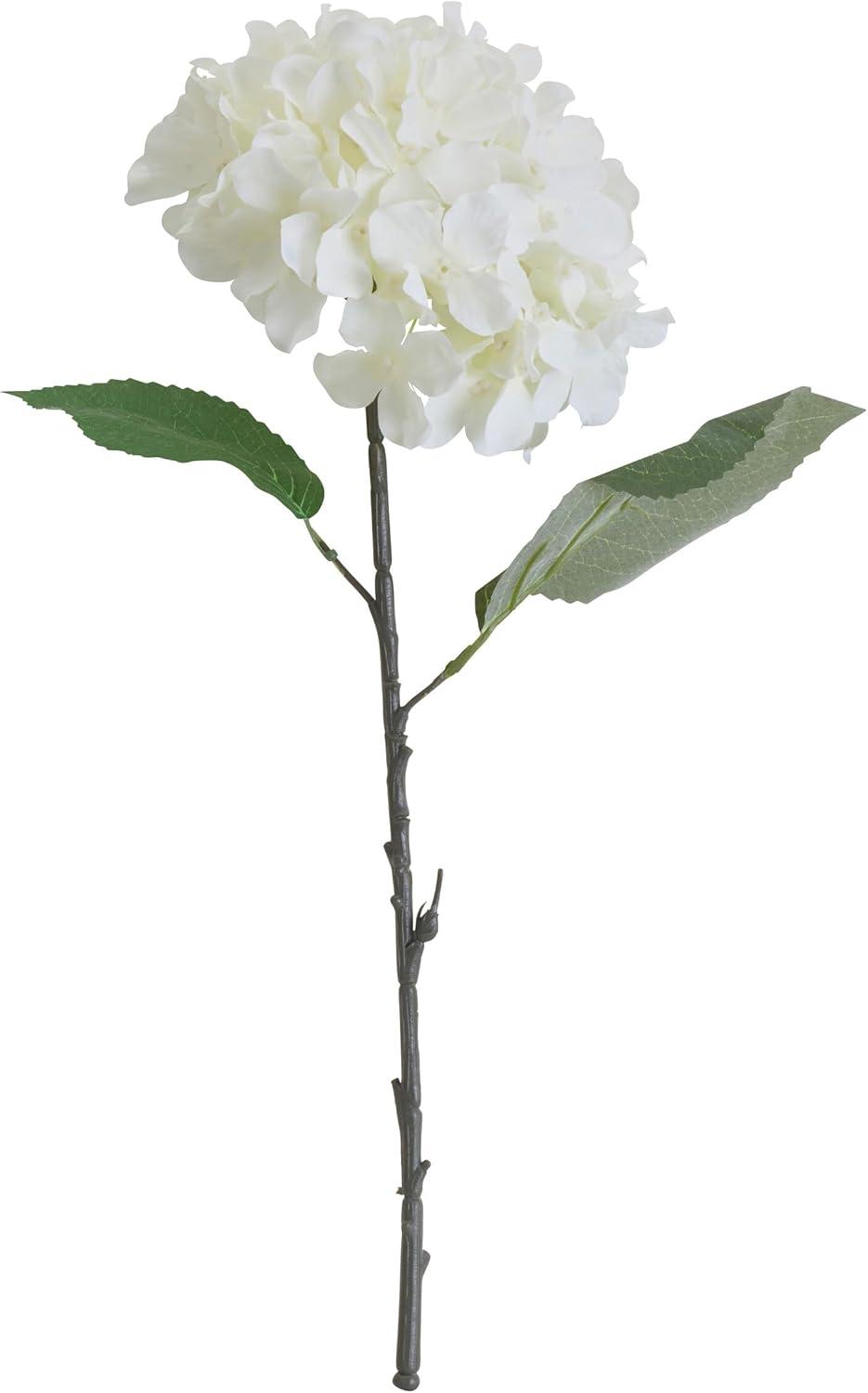 White Silk Hydrangea Artificial Flower Stem Arrangement, 18 Inches