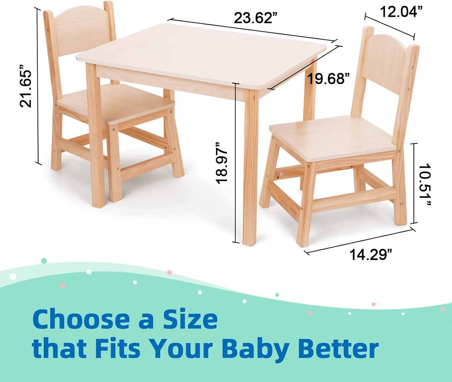 TOOKYLAND Wood Kids Table and Chairs Set,Natural,Sturdy,Doesn't Wobble,Light Color Children's Furniture,Easy to Match