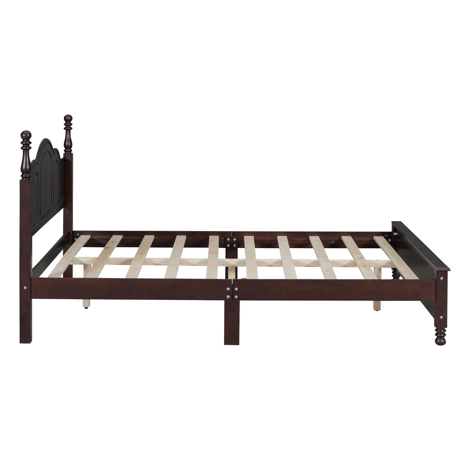 Queen Size Wood Platform Bed Frame,Retro Style Platform Bed Frame for Boys Girls Kids Adults Toddler with Wooden Slat Support,Dark Walnut