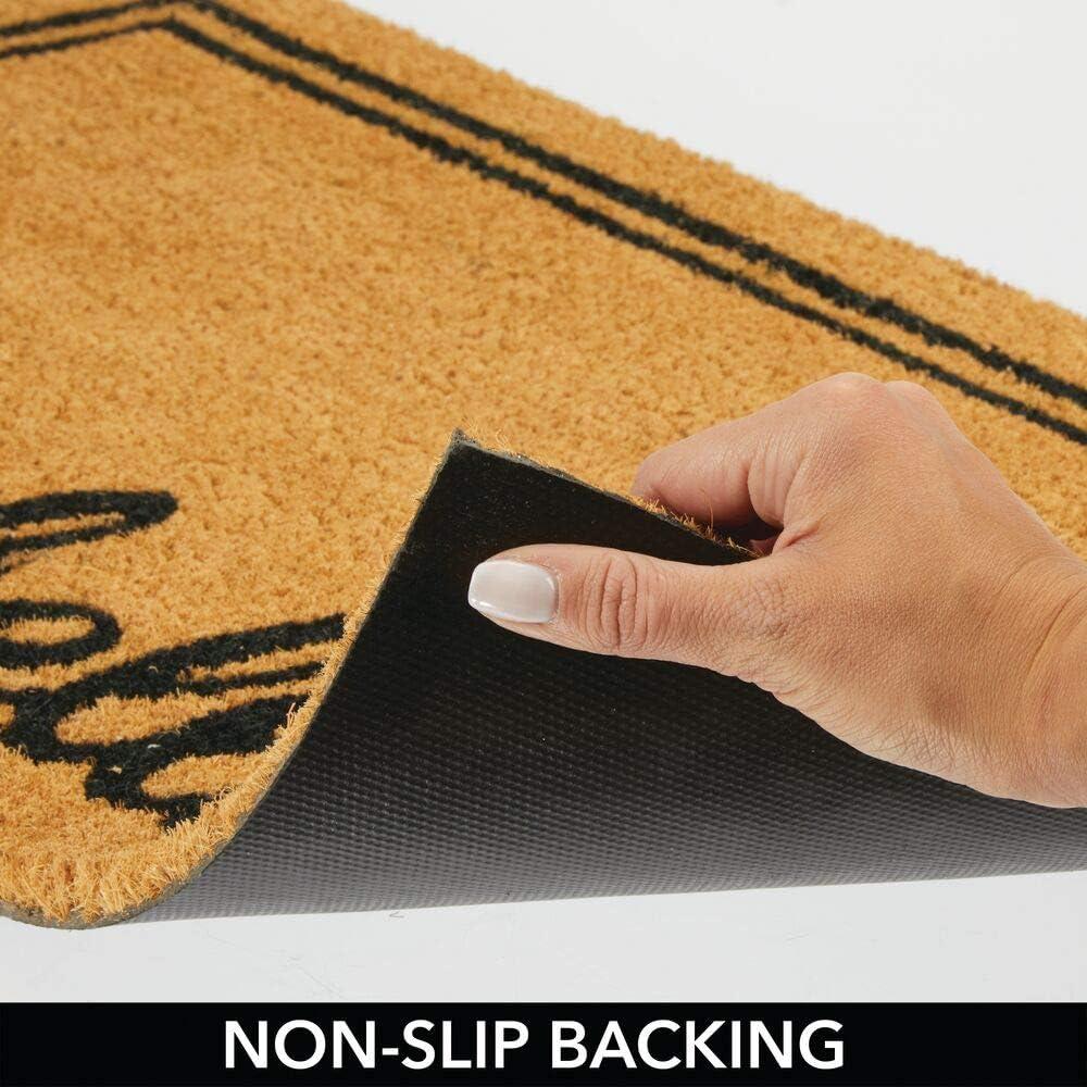 mDesign Coir and Rubber Non-Slip Indoor/Outdoor Entryway Door Mat, Natural/Black