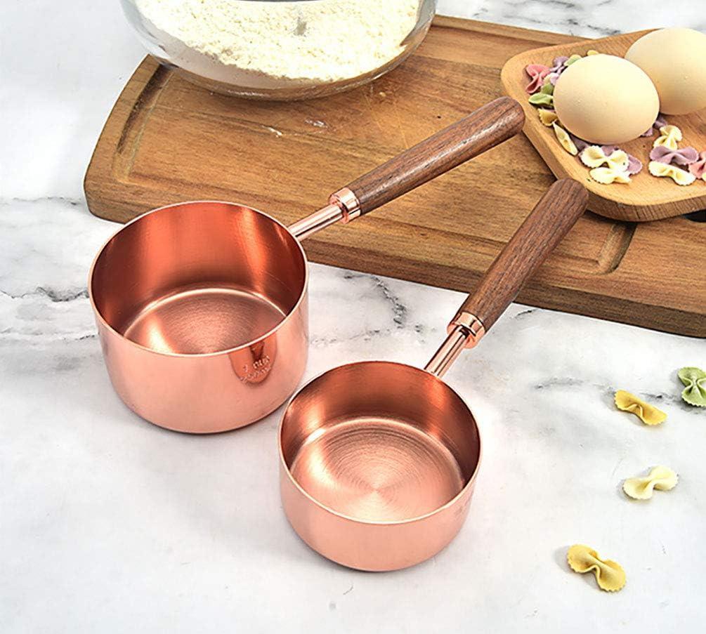 Set of 4 Stainless Steel Measuring Cups, Copper Plated Nesting Measuring Cup Set with Walnut Wood Handle for Dry and Liquid Ingredients (Cups Set: 1/4, 1/3, 1/2, 1 Cup)