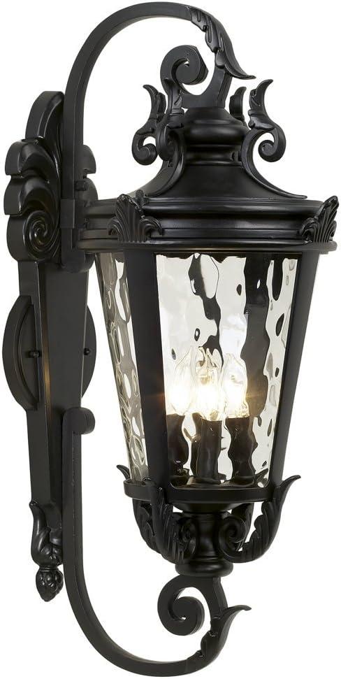 John Timberland Casa Marseille Vintage Rustic Outdoor Wall Light Fixture Black Scroll Arm 27 1/2" Clear Hammered Glass for Post Exterior Barn Deck