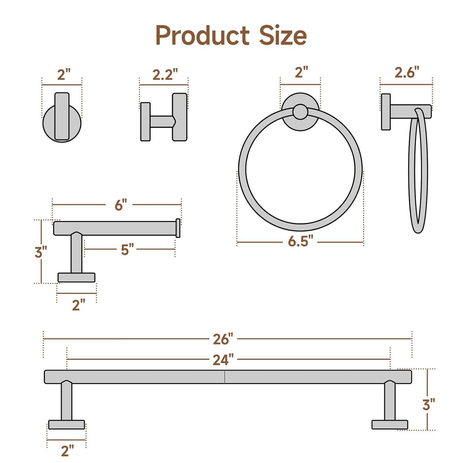 USHOWER Brushed Gold Bathroom Accessories Set, 24-Inch Towel Bar Set Wall Mounted, Durable SUS304 Stainless Steel Bathroom Hardware Set, 4-Piece