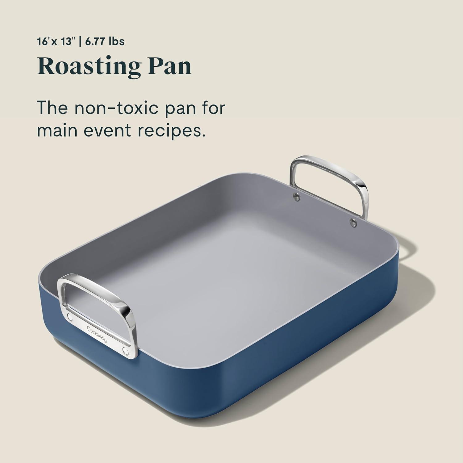 Caraway Home 12.6" Nonstick Square Braiser Navy: 1 Year Warranty, Hand Wash, Electric & Gas Compatible, 11.2 Volume