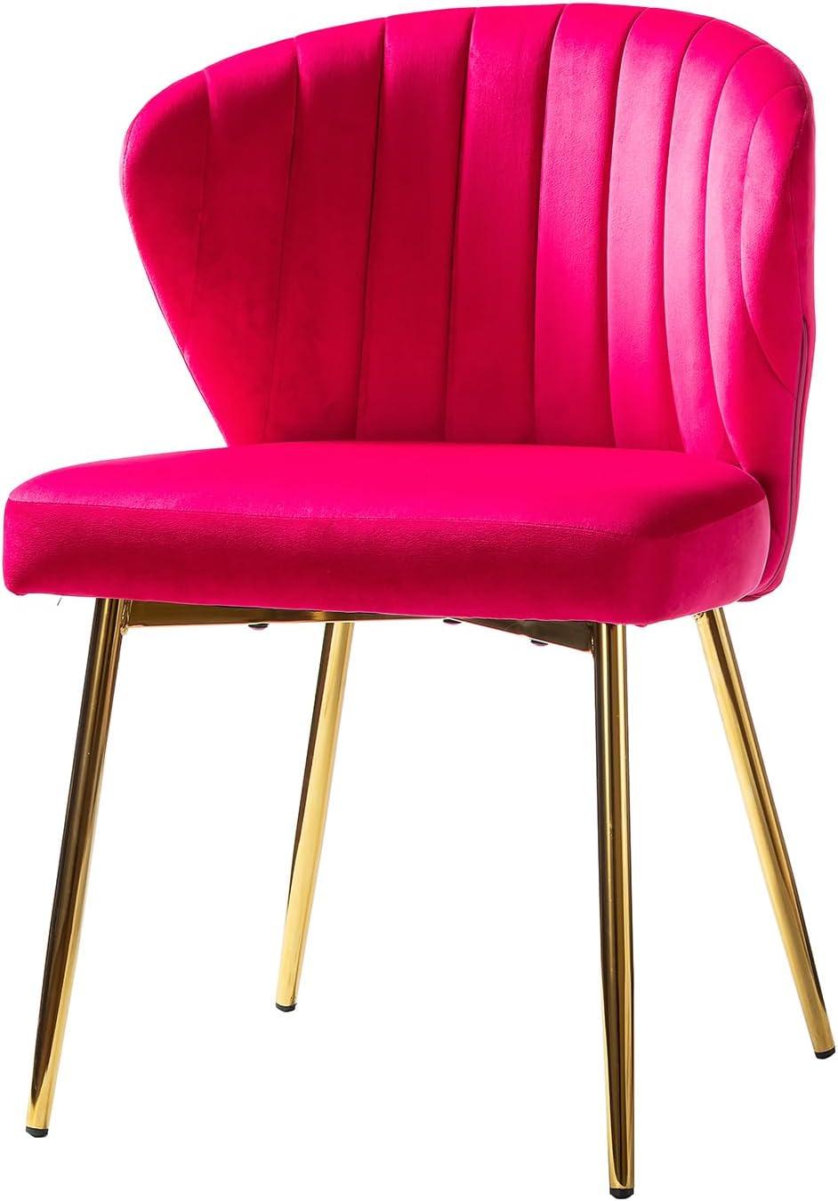 Velvet Upholstery Comfy Dining Chair Accent Channel Tufted Metal Legs Home Living Room Bedroom Kitchen Red