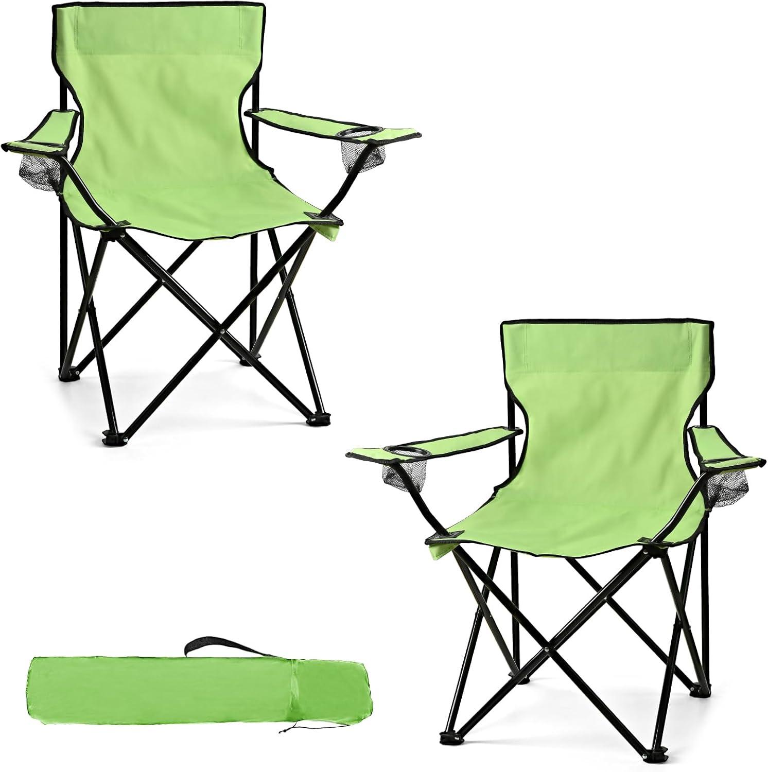 2 Pack Lightweight Camping Chairs for Adults & Teens, 250LBS Capacity Foldable Portable Chairs with Carry Bag, Compact Design for Camping, Beach, Picnics, and Outdoor Events