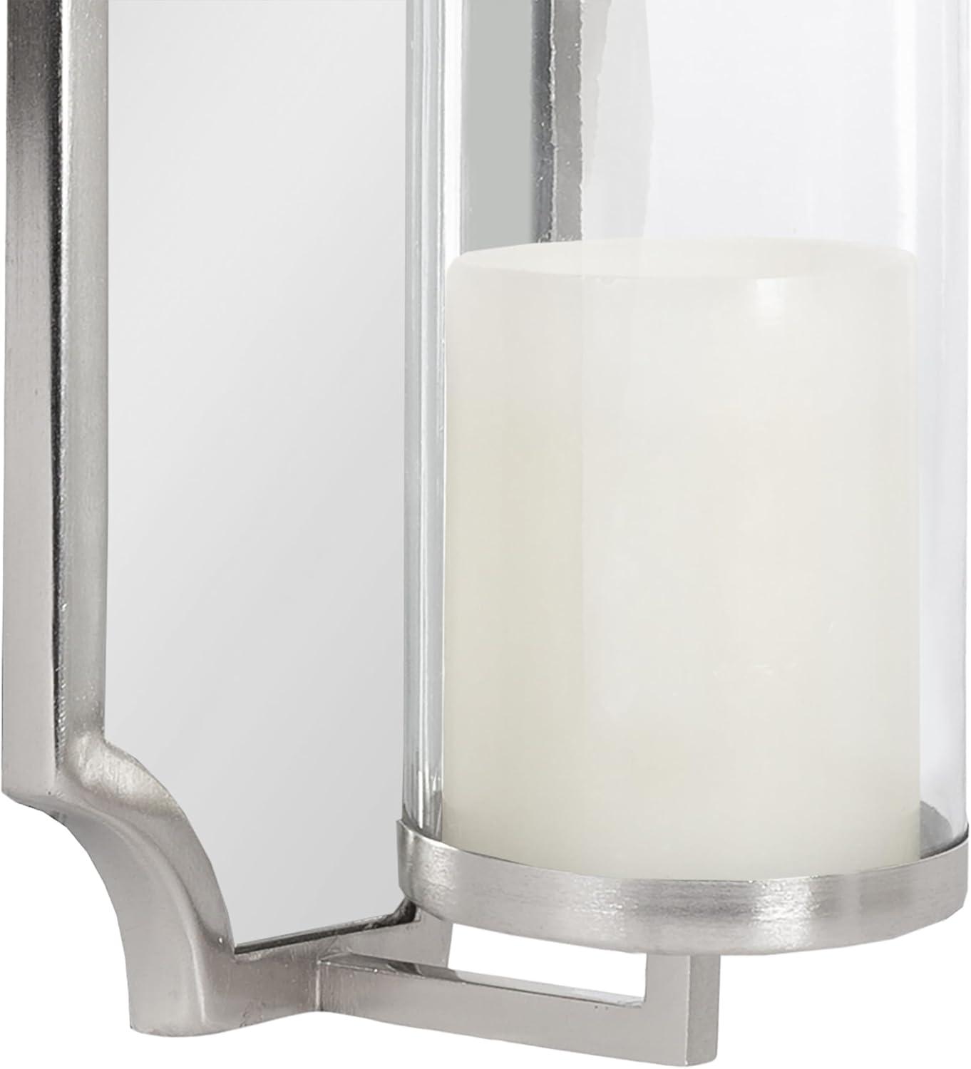 Kate and Laurel Ciel Glam Mirrored Wall Sconce, 6 x 5 x 16, Silver, Traditional Scalloped Candle Holder with Removable Glass Cylinder and Mirror for Bathroom or Bedroom Wall Decor