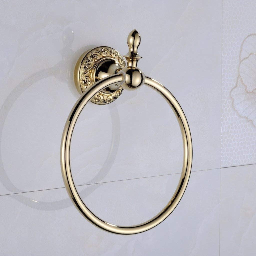 Leyden Polished Gold Towel Ring, Bathroom Hand Towel Holder Wall Mounted Gold Towel Rack Round