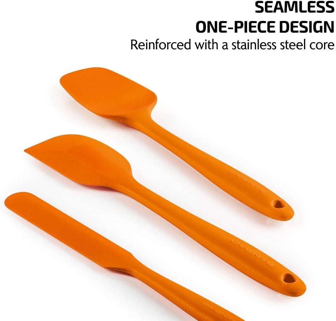 OVENTE Silicone Cooking Utensils Set - Food Grade Rubber Spatulas Heat Resistant w/ Stainless Steel Core & Seamless Design - 5pcs Orange SP12305O