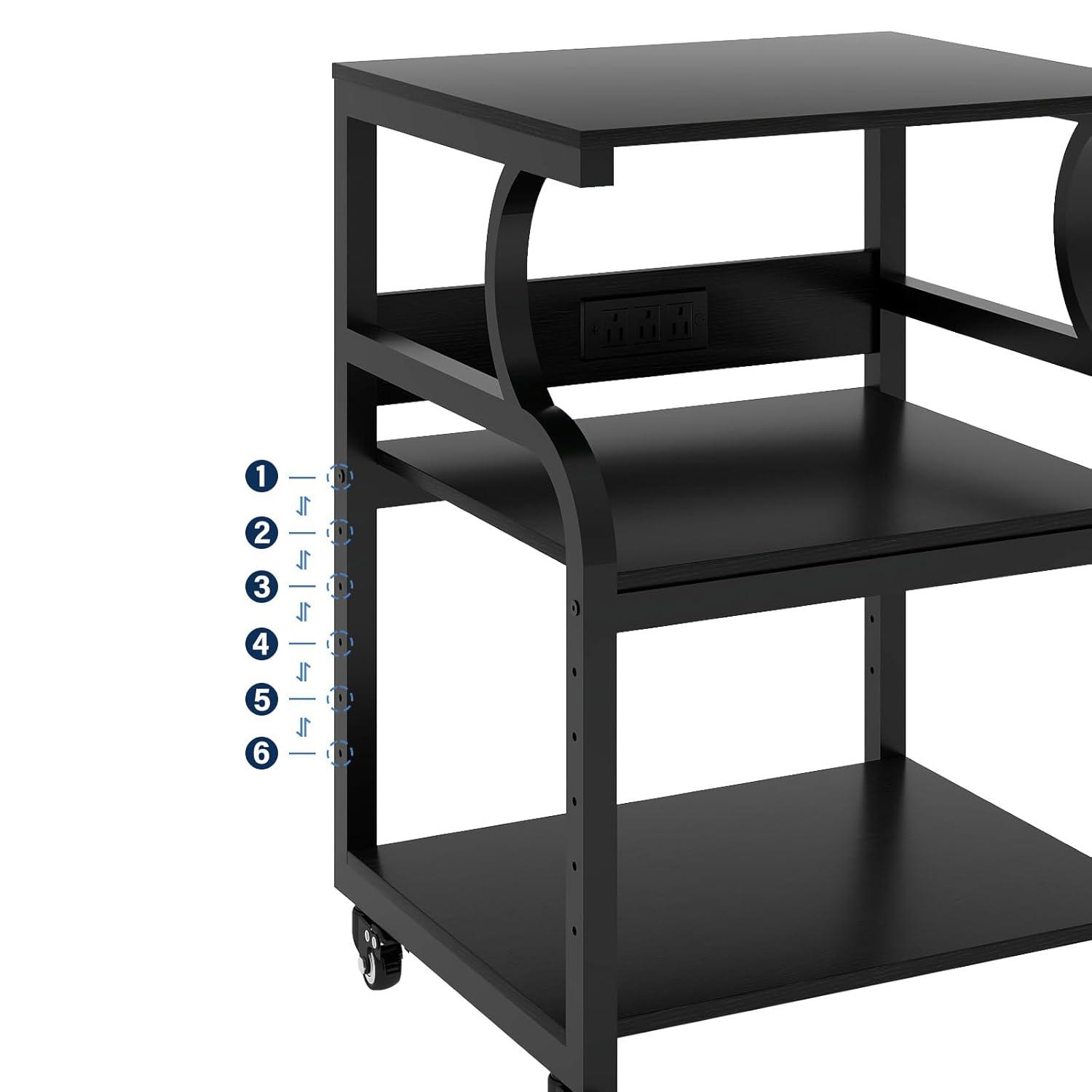 Natwind Large Printer Stand,24''x20''x29''Printer Table with Adjustable Storage Shelf,3 Tier Rolling Printer Cart with Wheels,Home Office Multifunctional Shelves for Heat Press (Black)