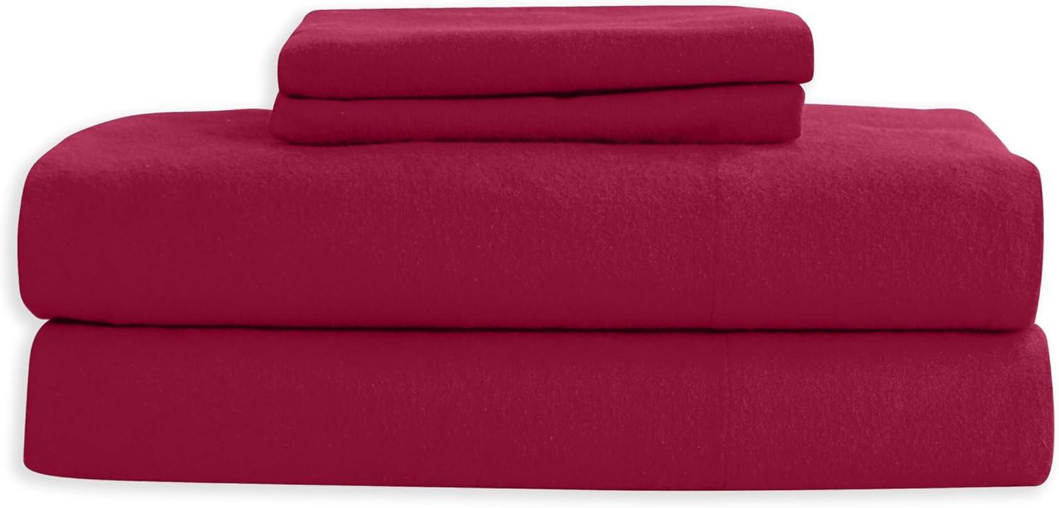 100% Turkish Soft Cotton Flannel Sheet Set - 4-Piece - Deep Pocket Fitted Sheet, Flannel Sheets - Queen, Burgundy