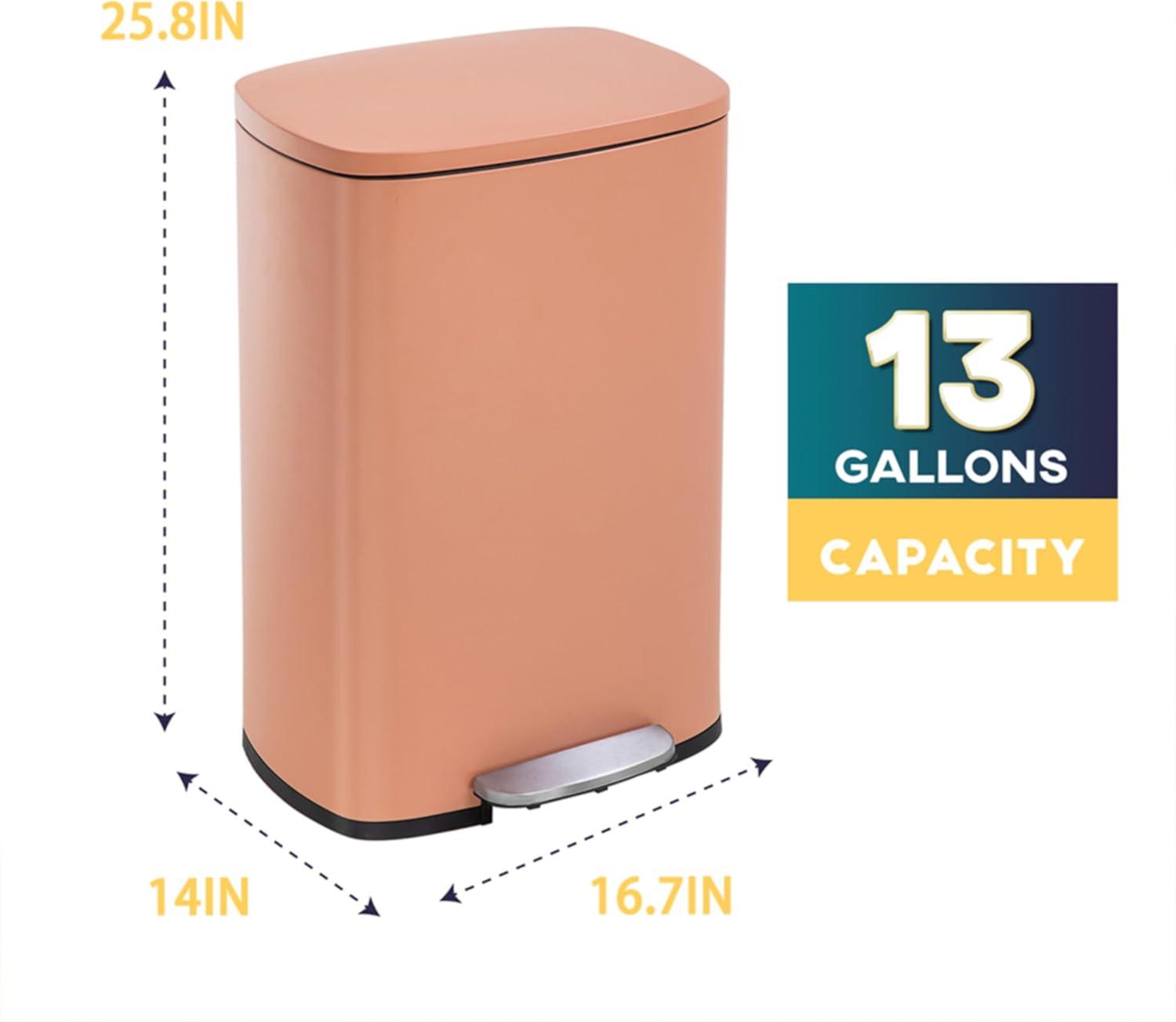 Pink Stainless Steel 13 Gallon Pedal Trash Can