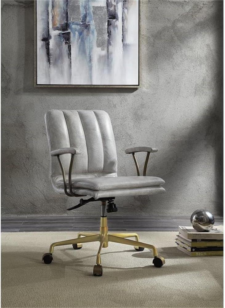 Damir Office Chair in Vintage White Top Grain Leather and Chrome