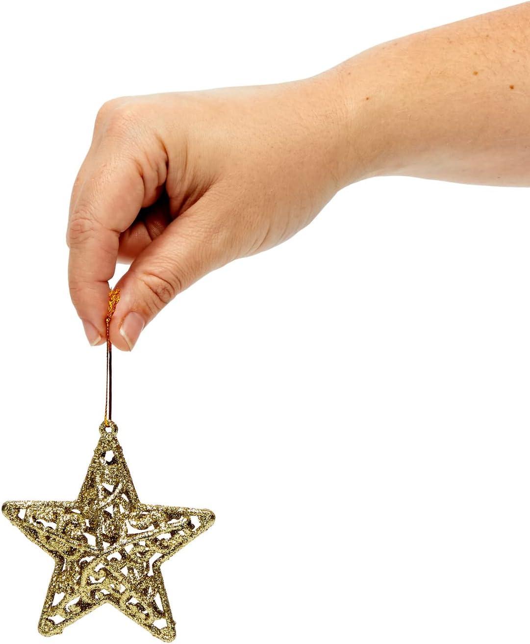 Gold Glitter 3D Star Christmas Tree Ornaments, 12 Pack