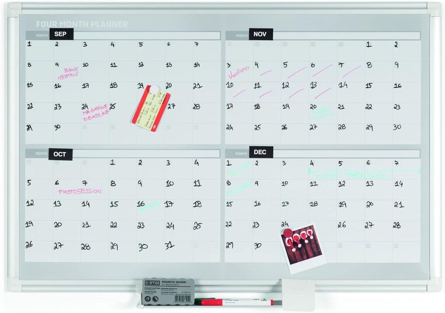 Magnetic Four Month Planner Dry Erase Board with Aluminum Frame