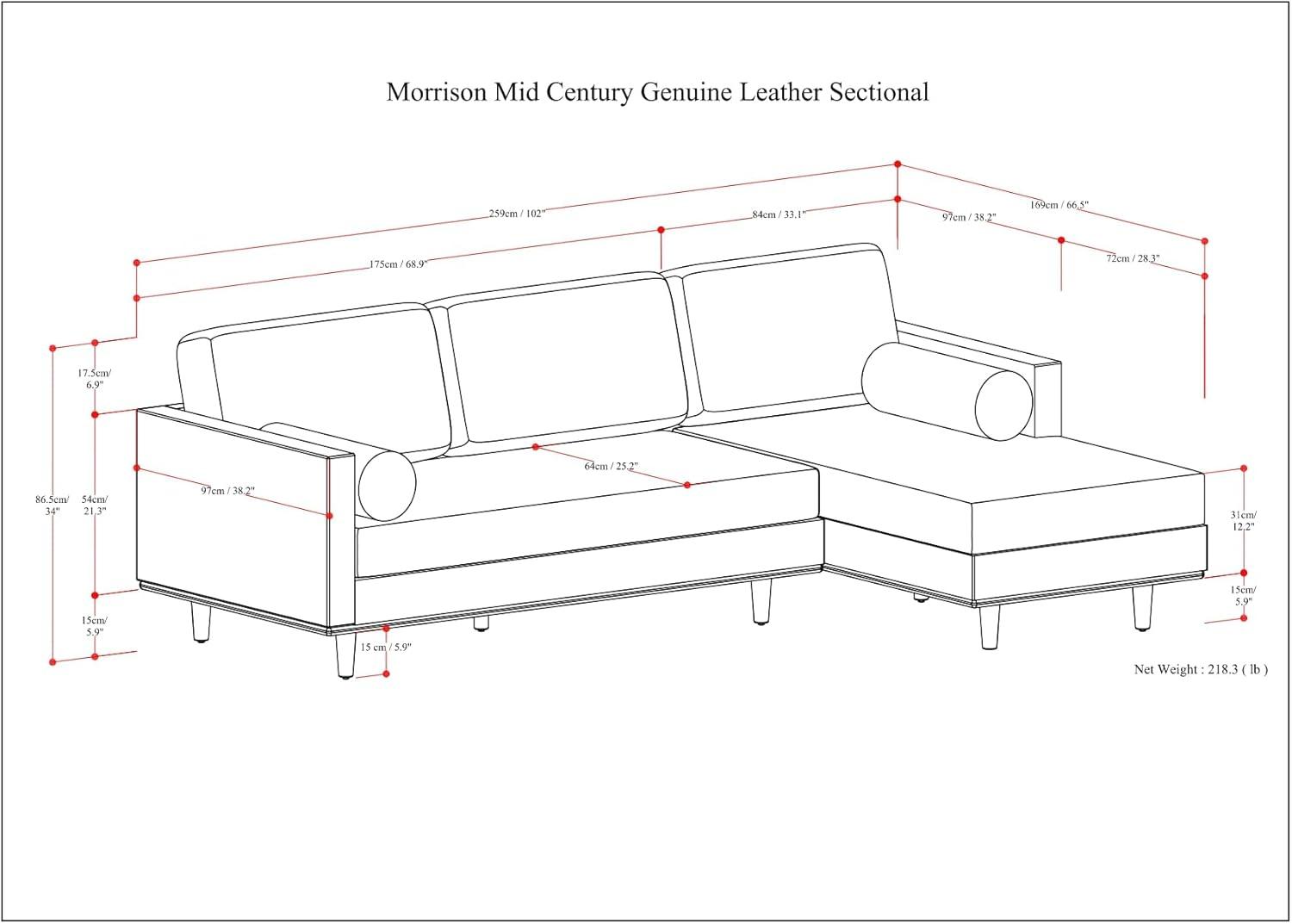 Morrison Sienna Leather Sectional Sofa with Pillow-top Arm