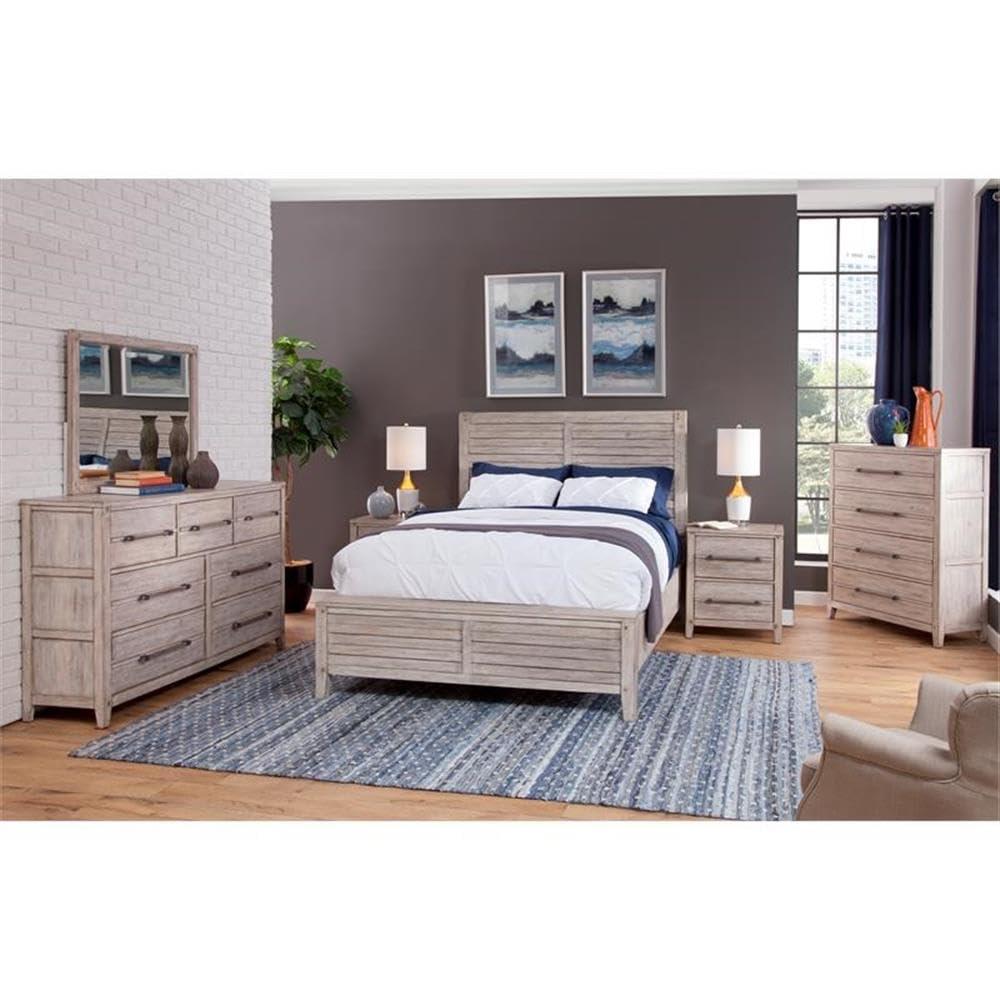 American Woodcrafters Aurora White-washed Wood King Double Panel Bed