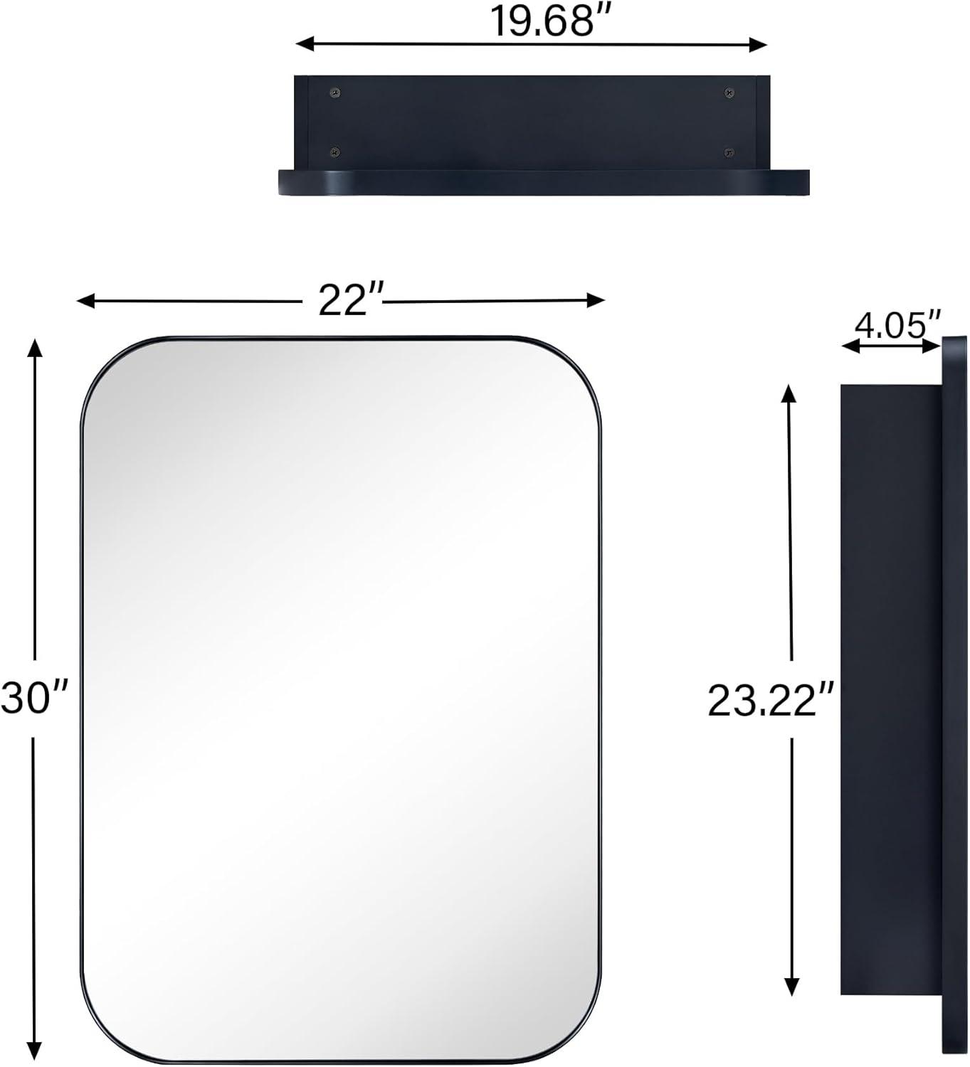 TEHOME Black Surface and Recessed Mount Rectangular Stainless Steel Metal Framed Bathroom Medicine Cabinet with Mirror, 22'' W x 30'' H