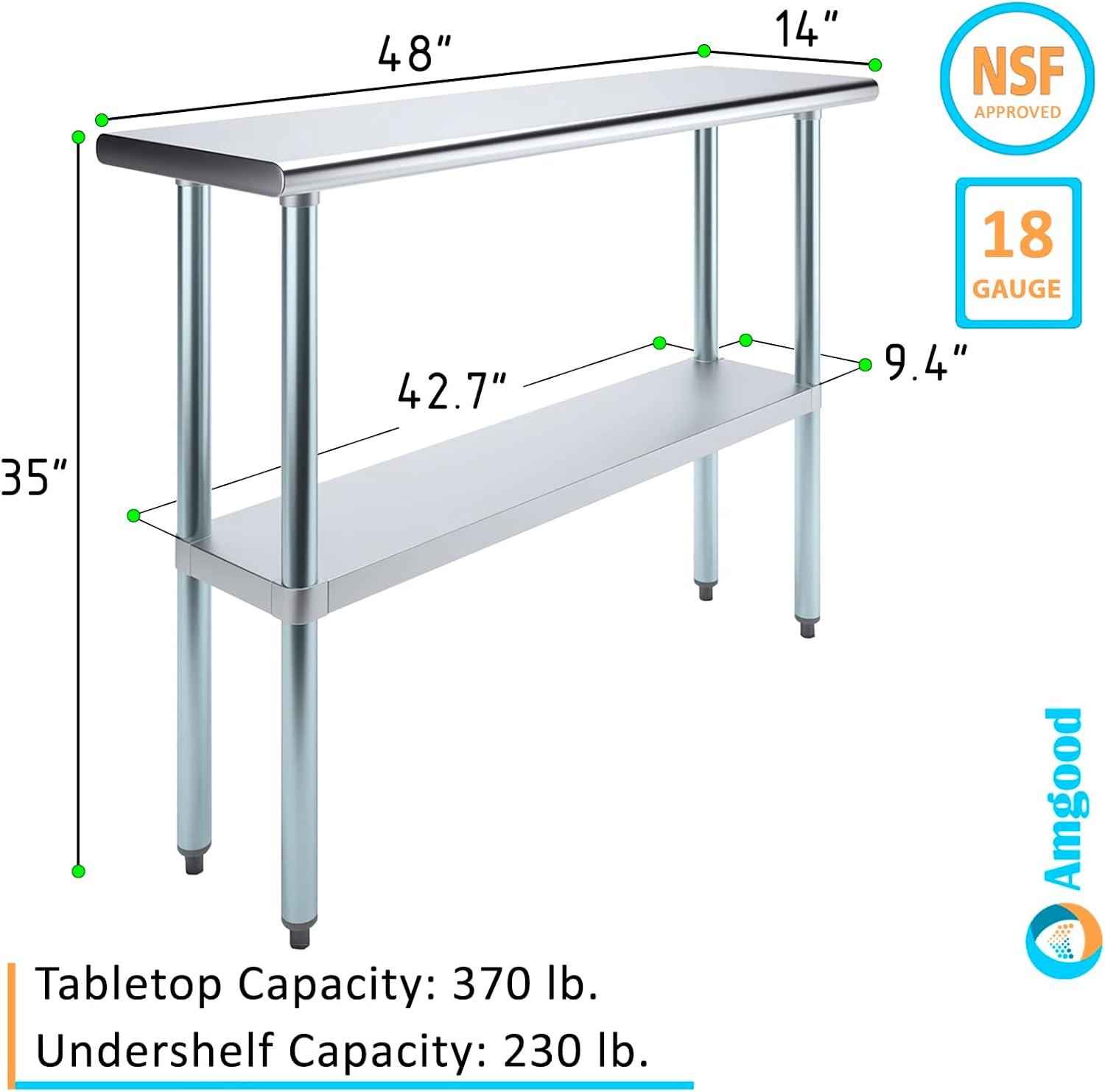 Stainless Steel Work Table with Undershelf. Metal Prep Table. NSF - Certified