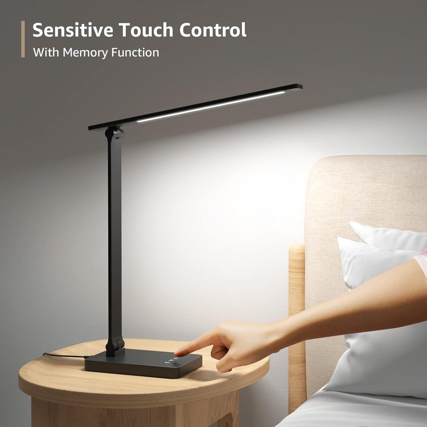 Black Adjustable LED Desk Lamp with USB Charging Port