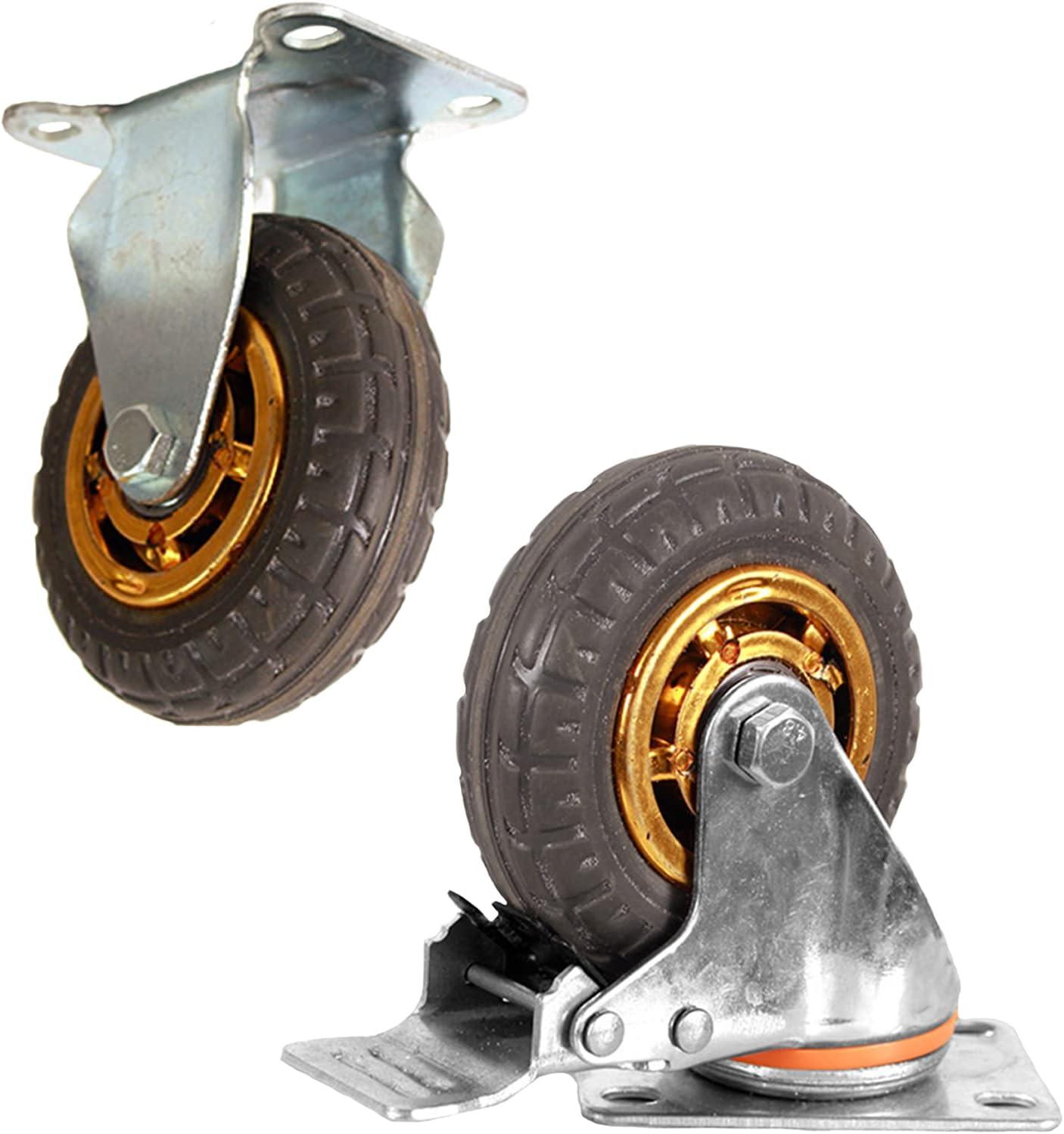 Ycvsad 3 inch Caster Wheels Heavy Duty casters Set of 4,Rubber Swivel Caster Quiet Anti-Skid with Brake 360 Degree Double Ball Bearing Castors(2PCS Fixed Caster Wheels 2PCS Swivel Casters with Brake)