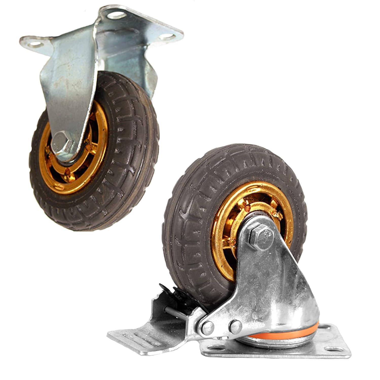 Ycvsad 3 inch Caster Wheels Heavy Duty casters Set of 4,Rubber Swivel Caster Quiet Anti-Skid with Brake 360 Degree Double Ball Bearing Castors(2PCS Fixed Caster Wheels 2PCS Swivel Casters with Brake)