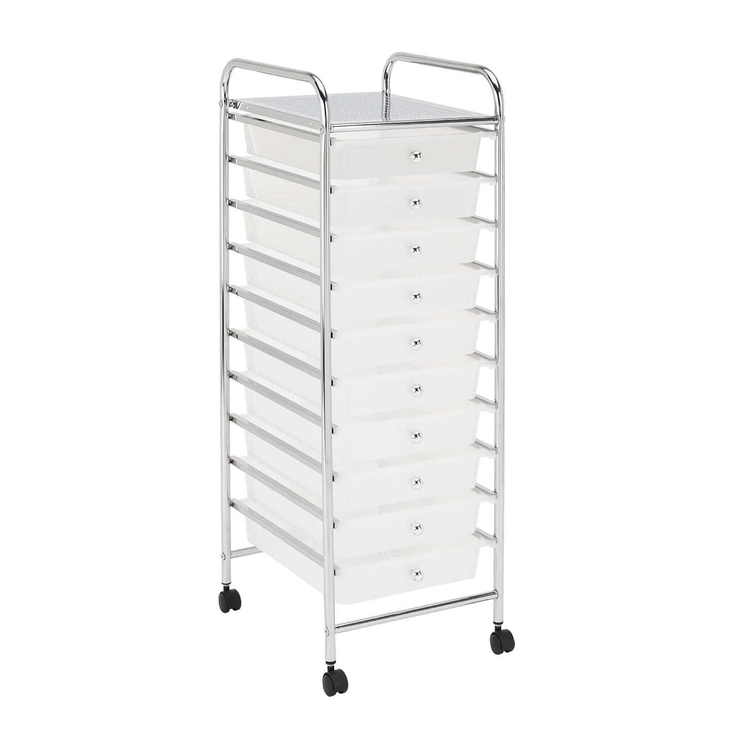 saney Storage Cart W/10 Drawers,Rolling Wheels Semi-Transparent Multipurpose Mobile Cart for School, Office, Home, Beauty Salon Files Arrangement Storage Organizer Cart (Clear)