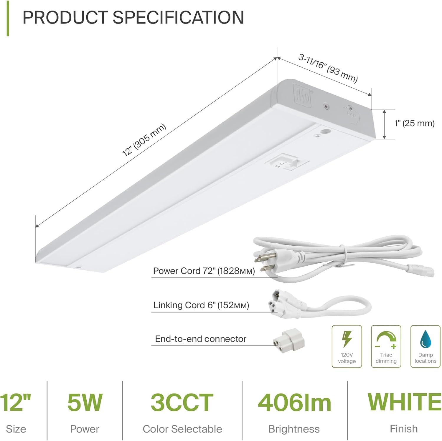 ASD Lighting 12-Inch Dimmable LED Under-Cabinet Lights, 3 Color Temps