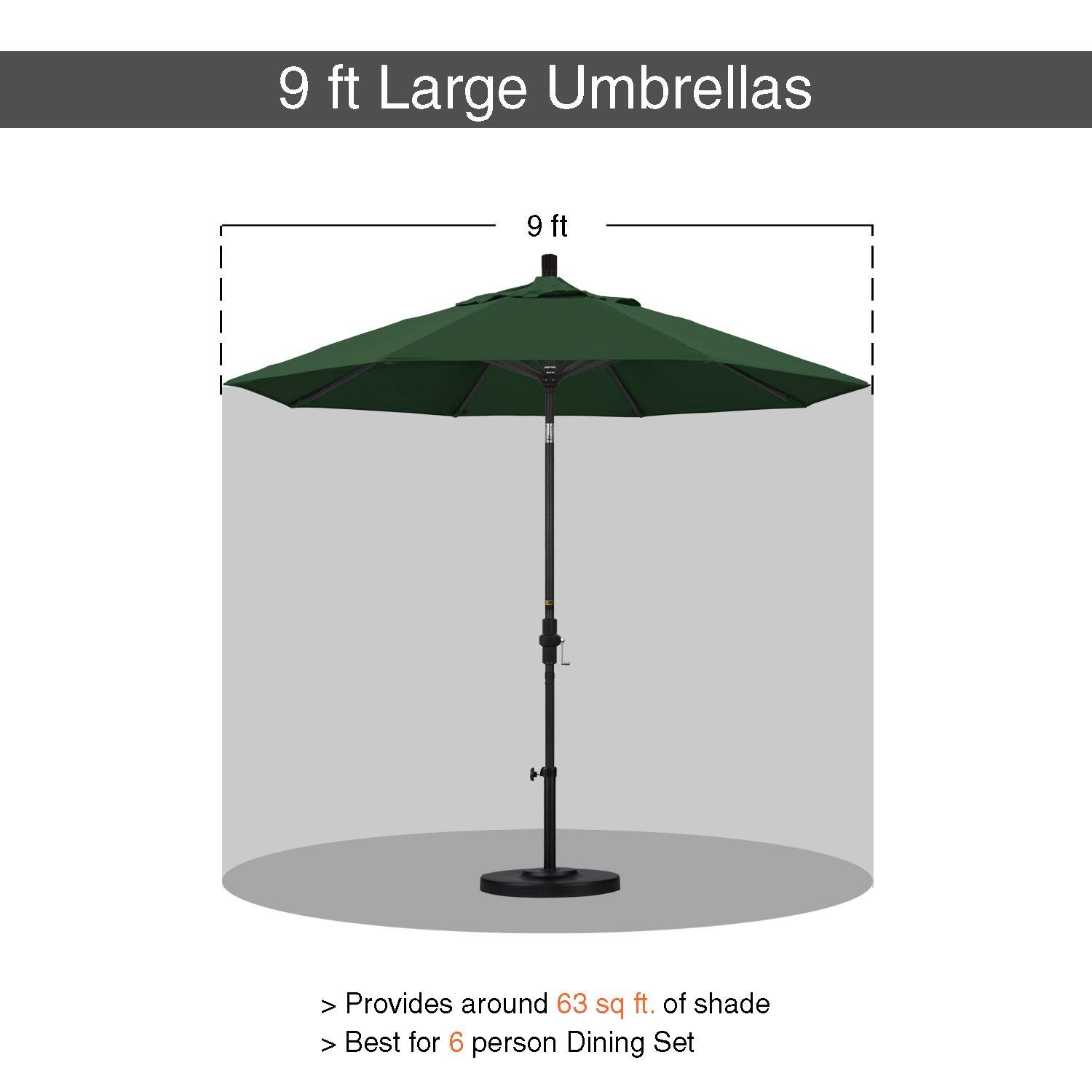 California Umbrella 9' Casa Series Patio Umbrella With Bronze Aluminum Pole Aluminum Ribs Auto Tilt Crank Lift With Olefin Hunter Green Fabric