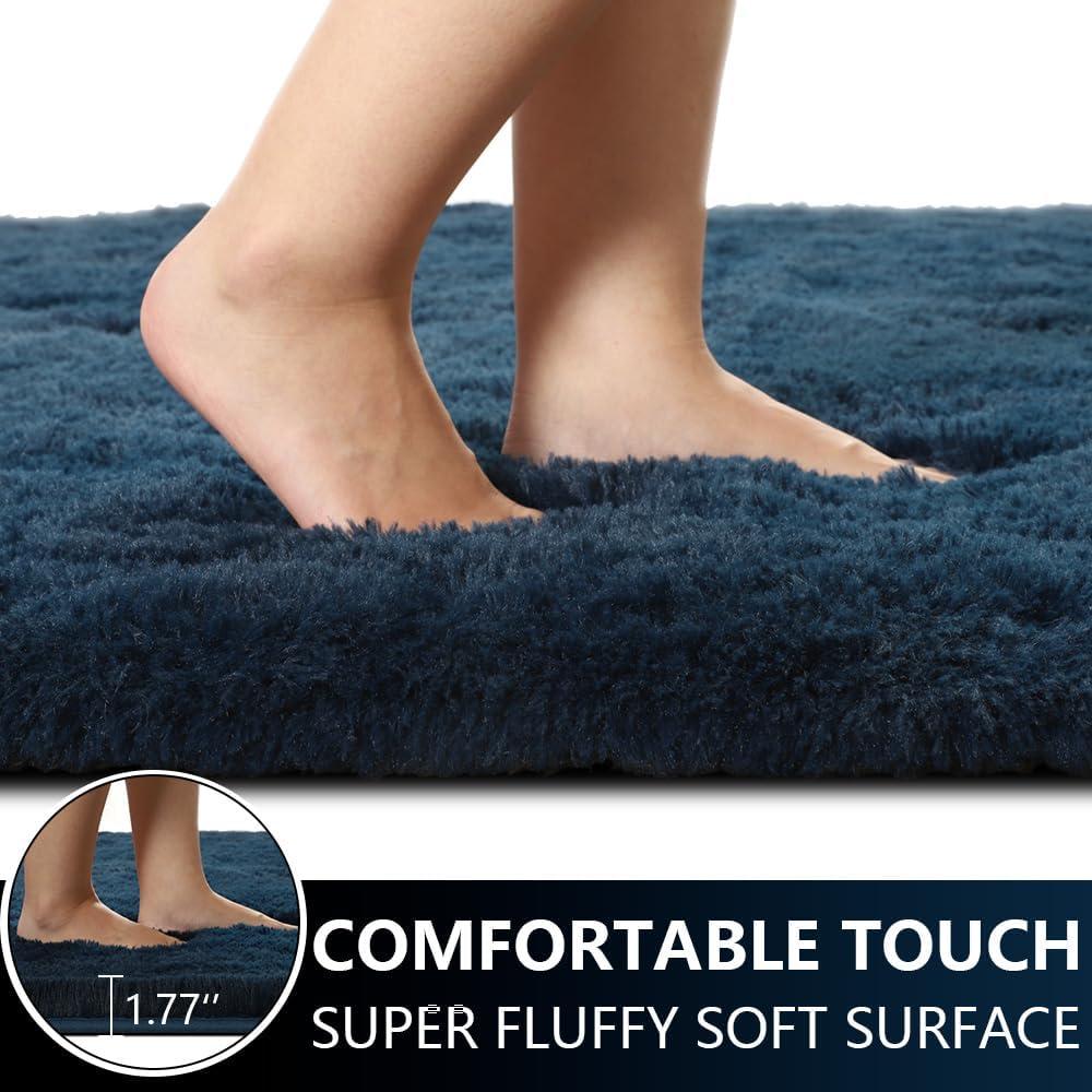 LOCHAS Ultra Soft Indoor Modern Area Rugs Fluffy Living Room Carpets for Children Bedroom Home Decor Nursery Rug 3x5 Feet, Navy