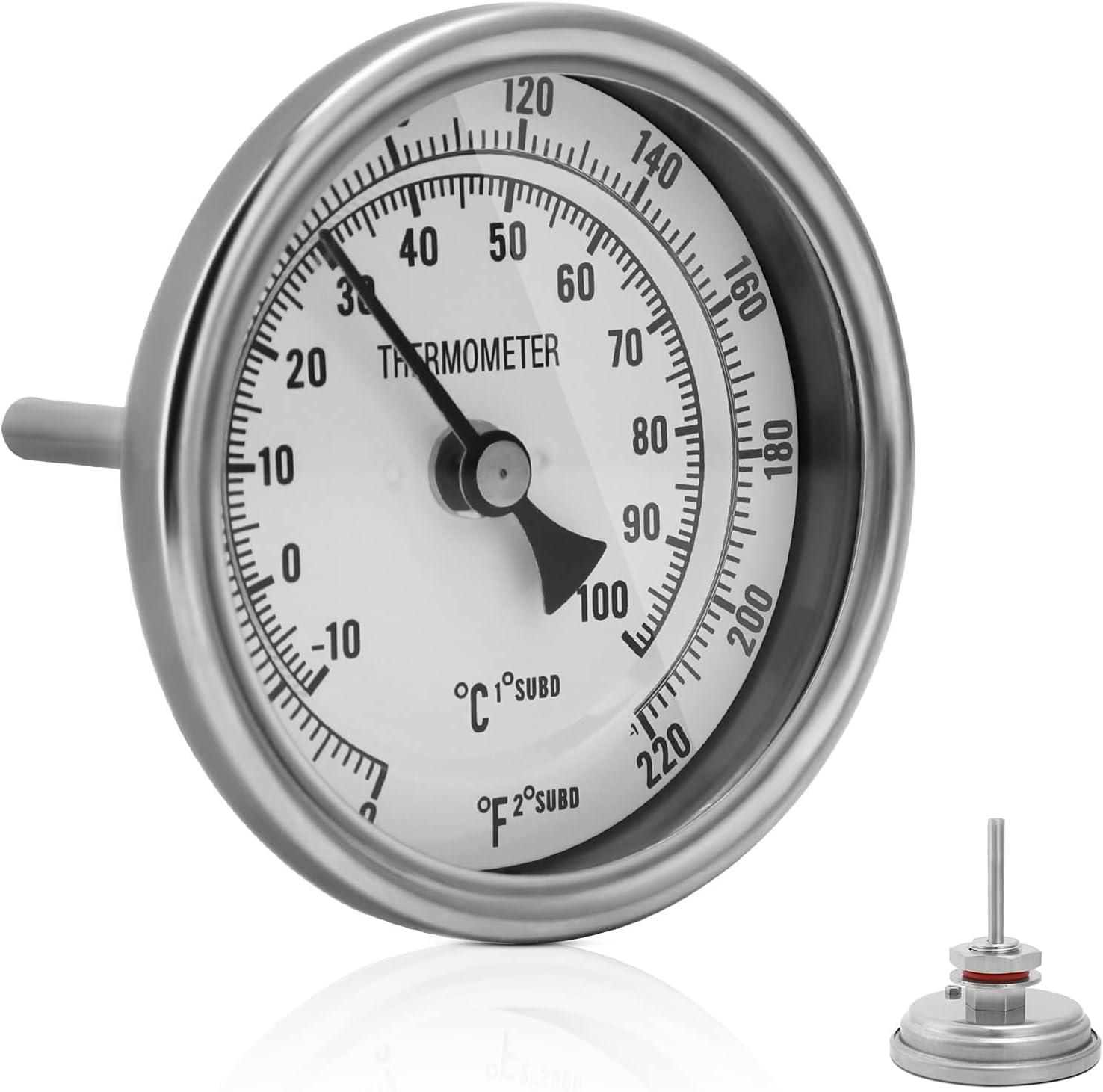 3" Dial 2" Probe FERRODAY 1/2 NPT Stainless Steel Thermometer Dial Thermometer 1/2 NPT Homebrew Kettle Thermometer Weldless w/O-Rings 0-220ºF Kettle Thermometer Stainless Steel Brew Pot Thermometer