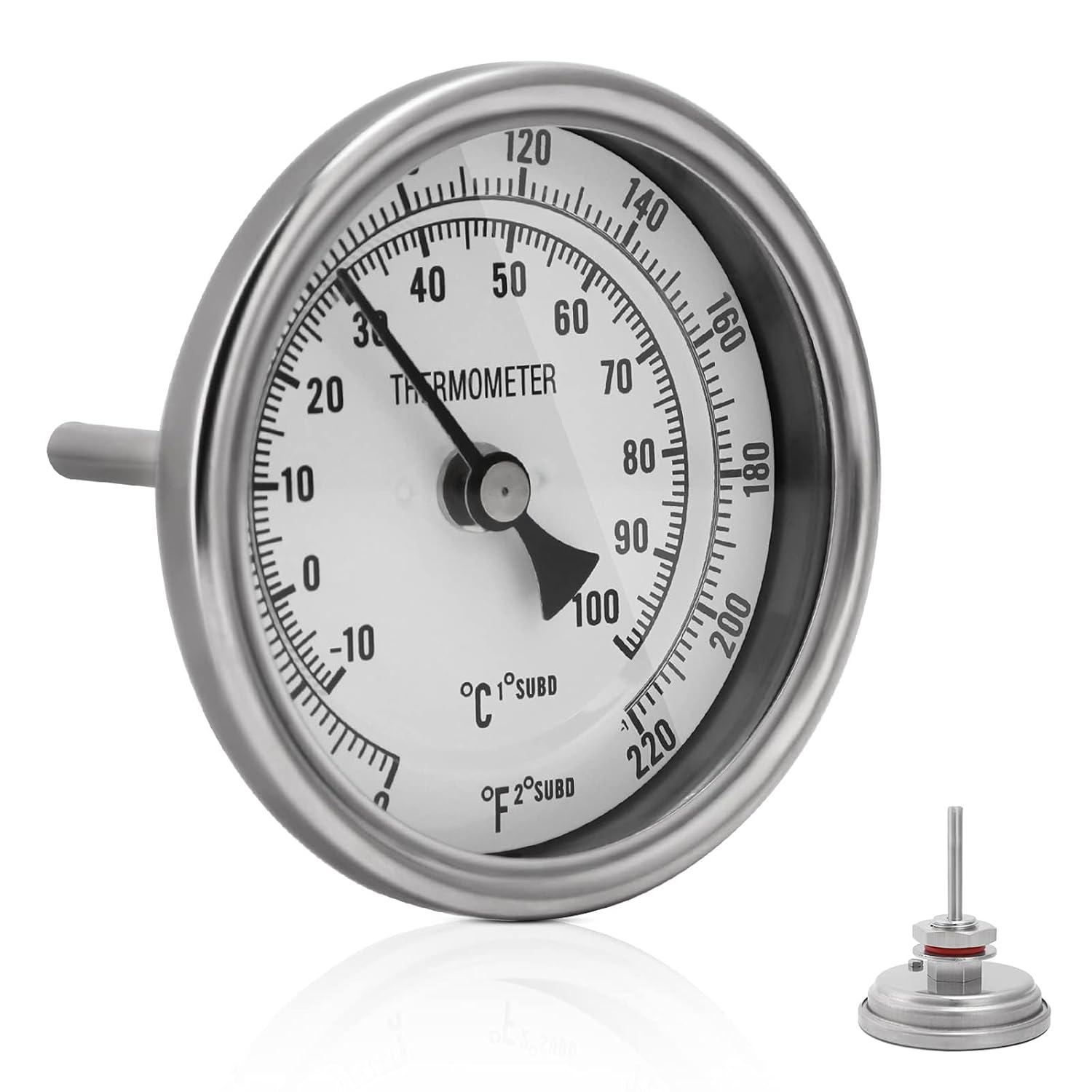 3" Dial 2" Probe FERRODAY 1/2 NPT Stainless Steel Thermometer Dial Thermometer 1/2 NPT Homebrew Kettle Thermometer Weldless w/O-Rings 0-220ºF Kettle Thermometer Stainless Steel Brew Pot Thermometer