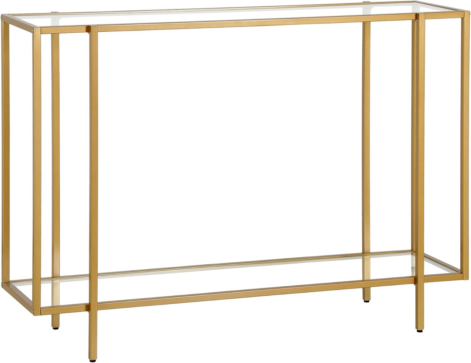 Brushed Brass and Glass Console Table with Storage Shelf