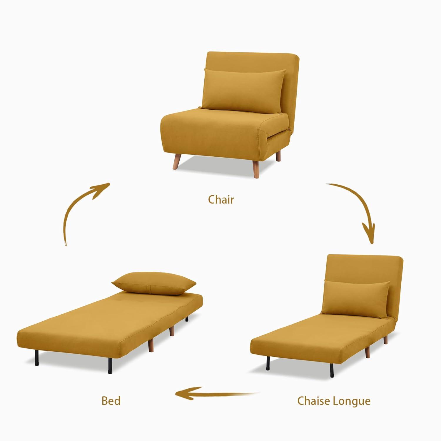 A&D Home Tustin Polyester Convertible Futon Chair, Yellow