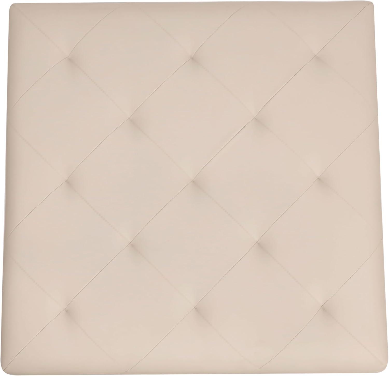 Flash Furniture Ashton 30" Square LeatherSoft Tufted Ottoman with Metal Frame, Beige LeatherSoft/Black Frame