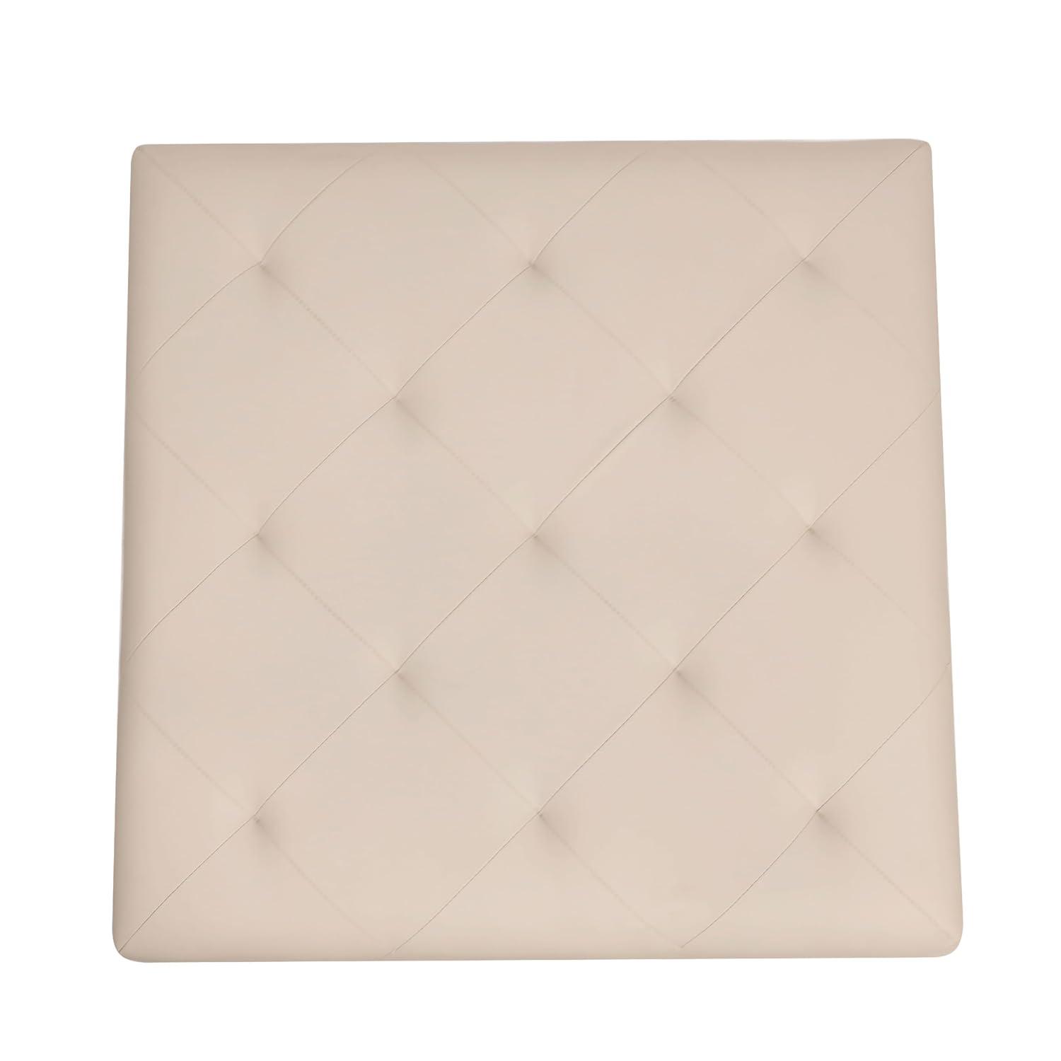 Flash Furniture Ashton 30" Square LeatherSoft Tufted Ottoman with Metal Frame, Beige LeatherSoft/Black Frame