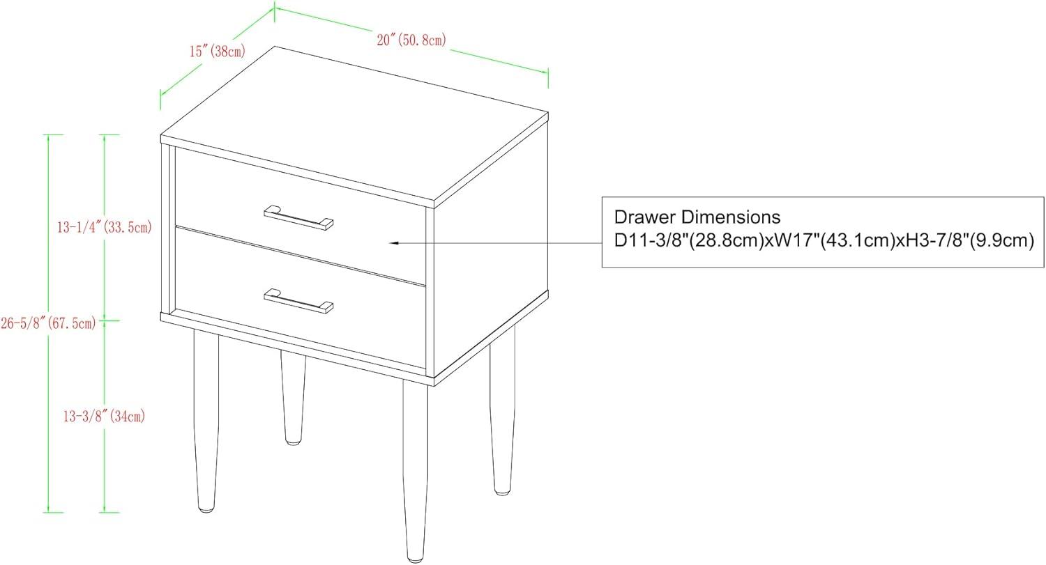 Walker Edison Mid Century Modern Two-Drawer Nightstand, Black