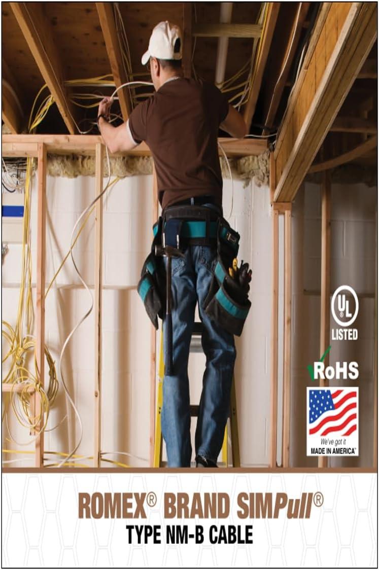 Southwire 28827422 50' 14/2 with ground Romex brand SIMpull residential indoor electrical wire type NM-B White
