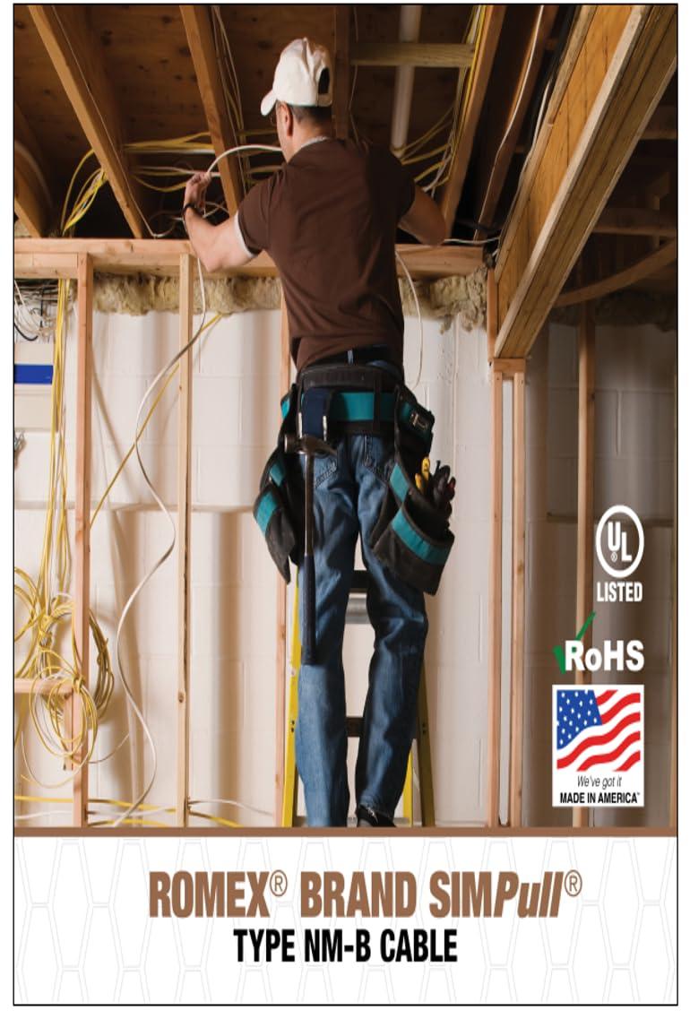 Southwire 28827422 50' 14/2 with ground Romex brand SIMpull residential indoor electrical wire type NM-B White