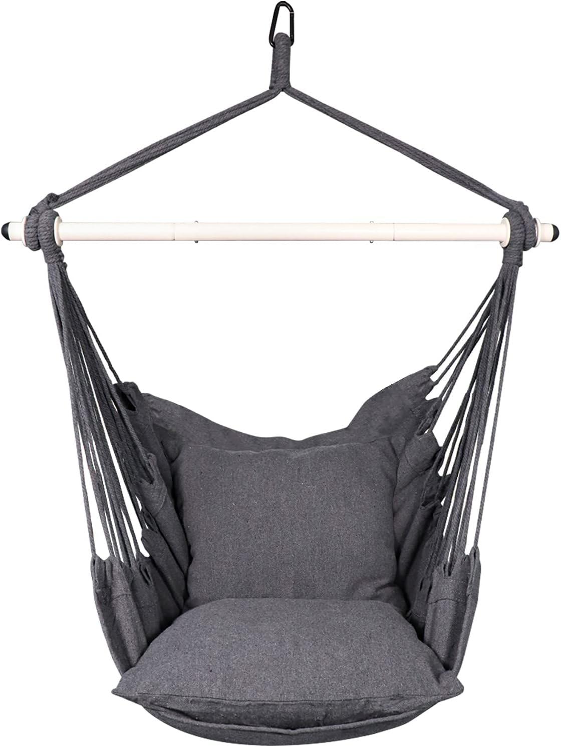 Gray Hanging Hammock Chair with Cushions and Steel Bar