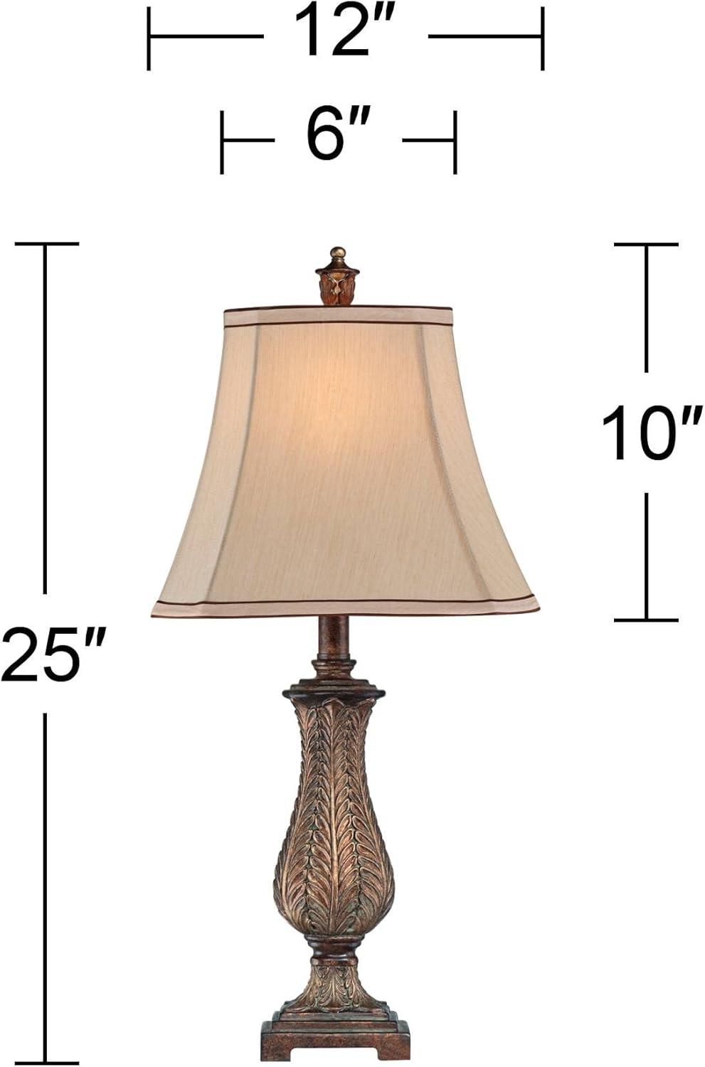 Regency Hill Traditional Table Lamp 25" High Old Oak Antique Petite Vase Beige Rectangular Shade for Living Room Family Bedroom Bedside