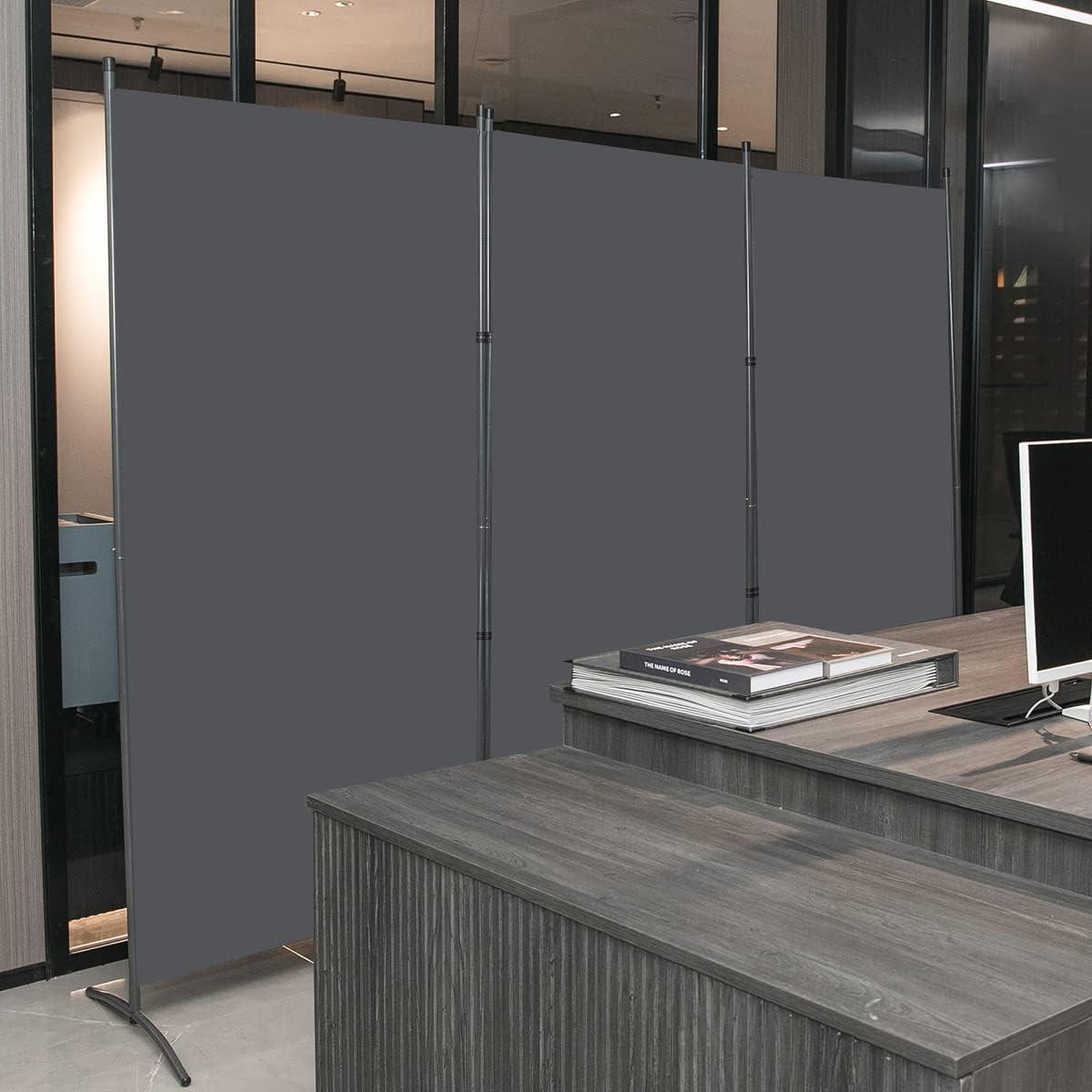 Gray 3-Panel Iron and Fabric Folding Room Divider