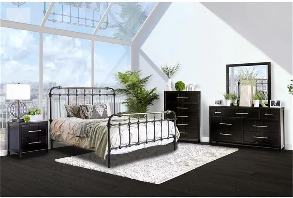 Bowery Hill King Size Spindle Bed in Metal in Black - Easy Assembly
