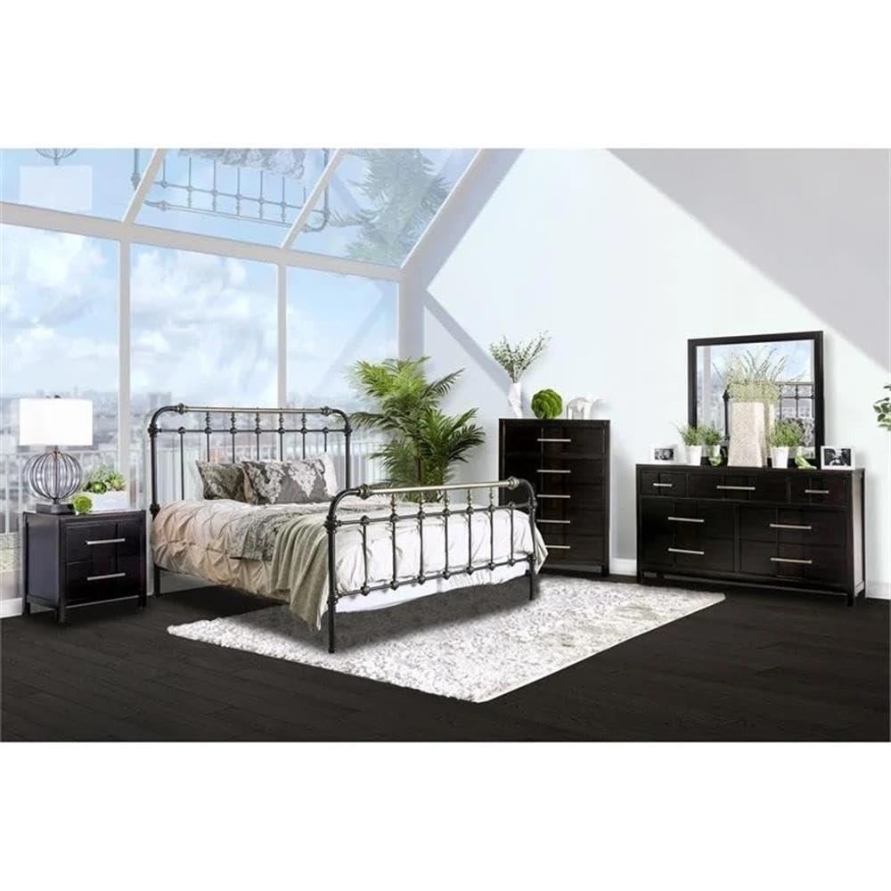Bowery Hill King Size Spindle Bed in Metal in Black - Easy Assembly