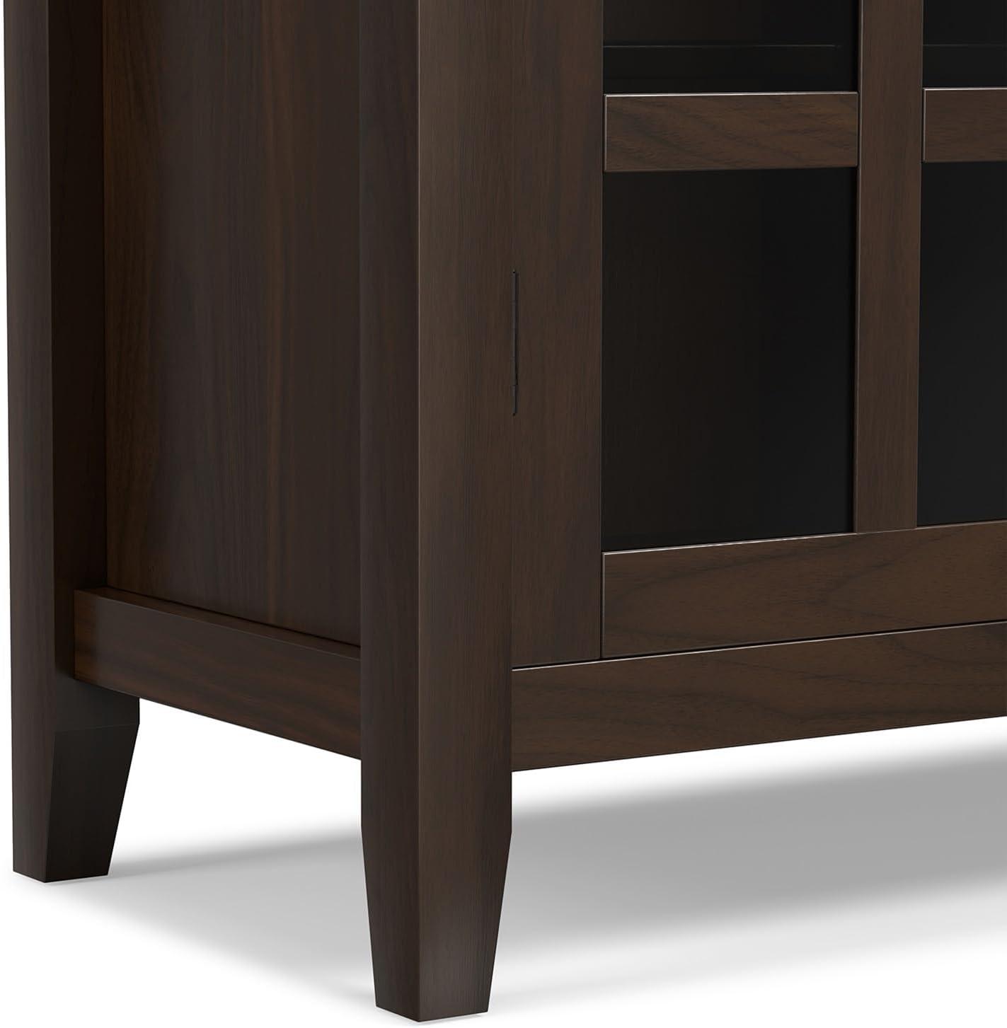 Simpli Home Artisan 38"W Solid Wood 4-Shelf Medium Storage Cabinet with Glass Doors and Adjustable Shelves
