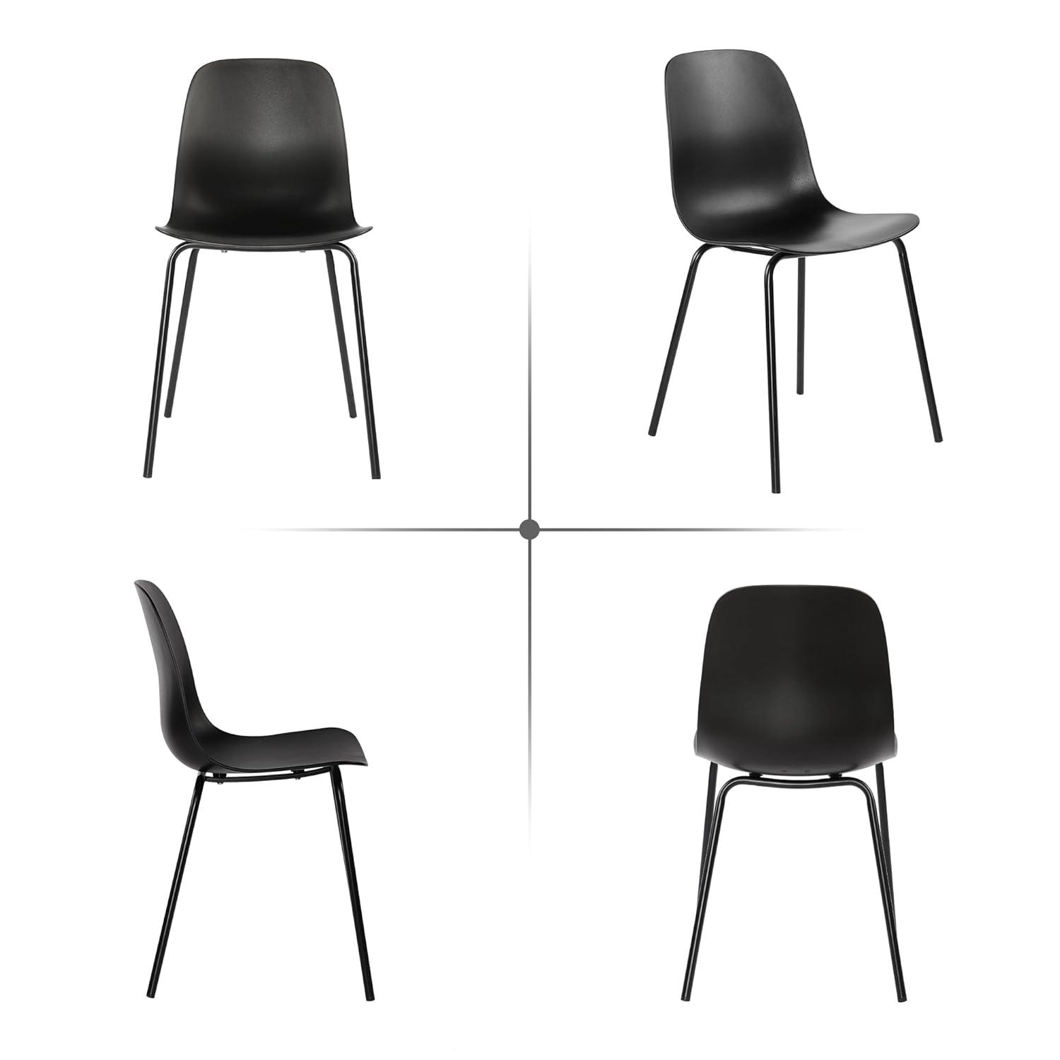 Black Metal Industrial Side Chairs with Polypropylene Seat, Set of 2