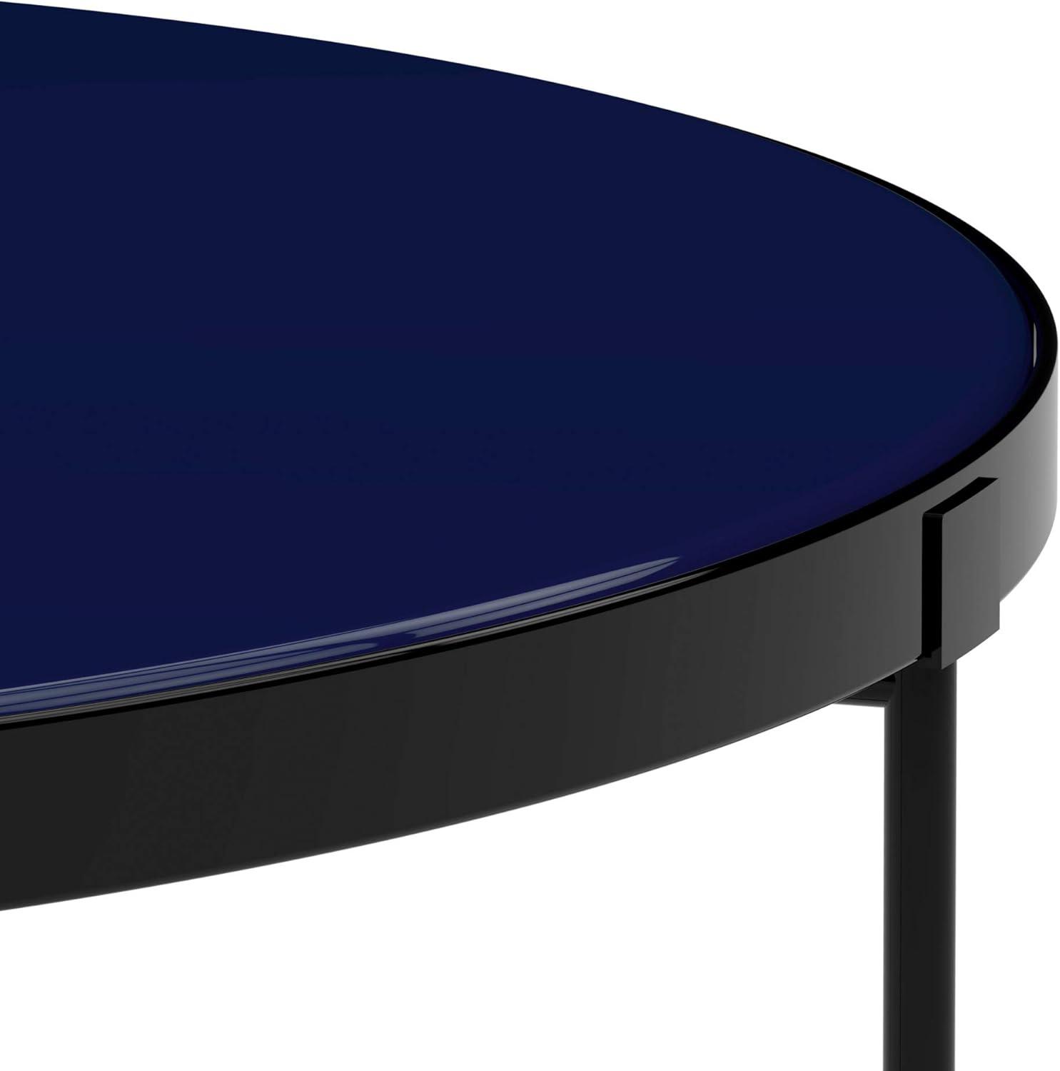 Finch 28'' Round Blue Wood Coffee Table with Black Metal Base