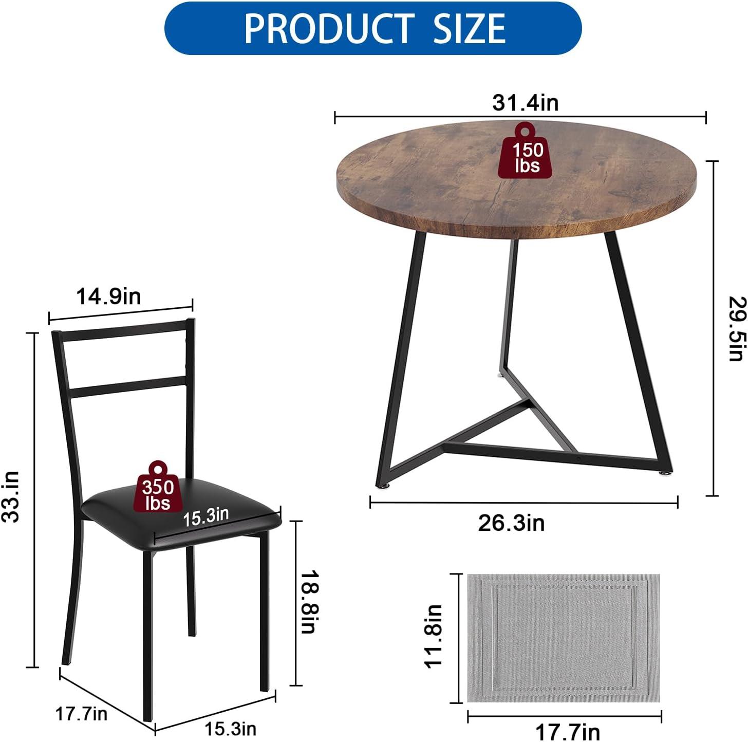Dining Table Set for 2, Kitchen Table & Chair Sets for 2, Round Kitchen Table for Small Space, Apartment, Breakfast Nook