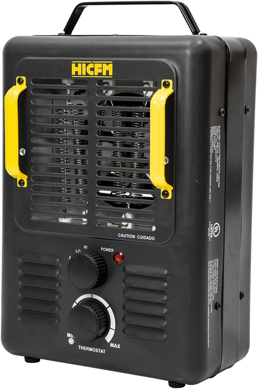 HiCFM Milkhouse Space Heater, 1300W/1500W Electric Heater with Thermostat, Safe and Quiet for Home Office Garage Workshop - UL Safety Listed